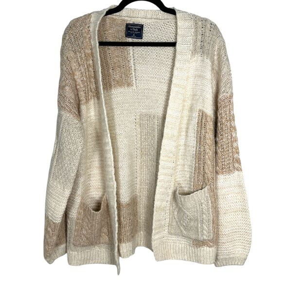 Abercrombie & Fitch Beige Cream Cableknit Wool Alpaca Blend Cardigan Medium - Picture 1 of 5